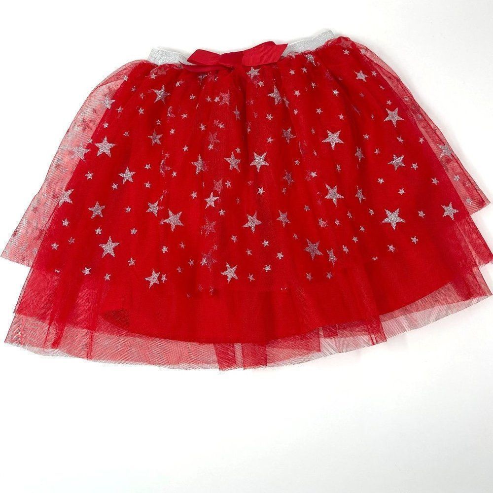 Red Star Print Tulle Skirt for Kids